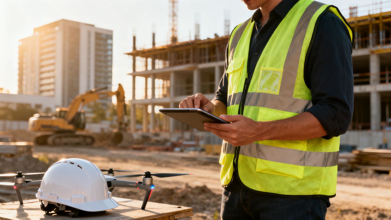 Drone operator reviewing inspection pricing onsite