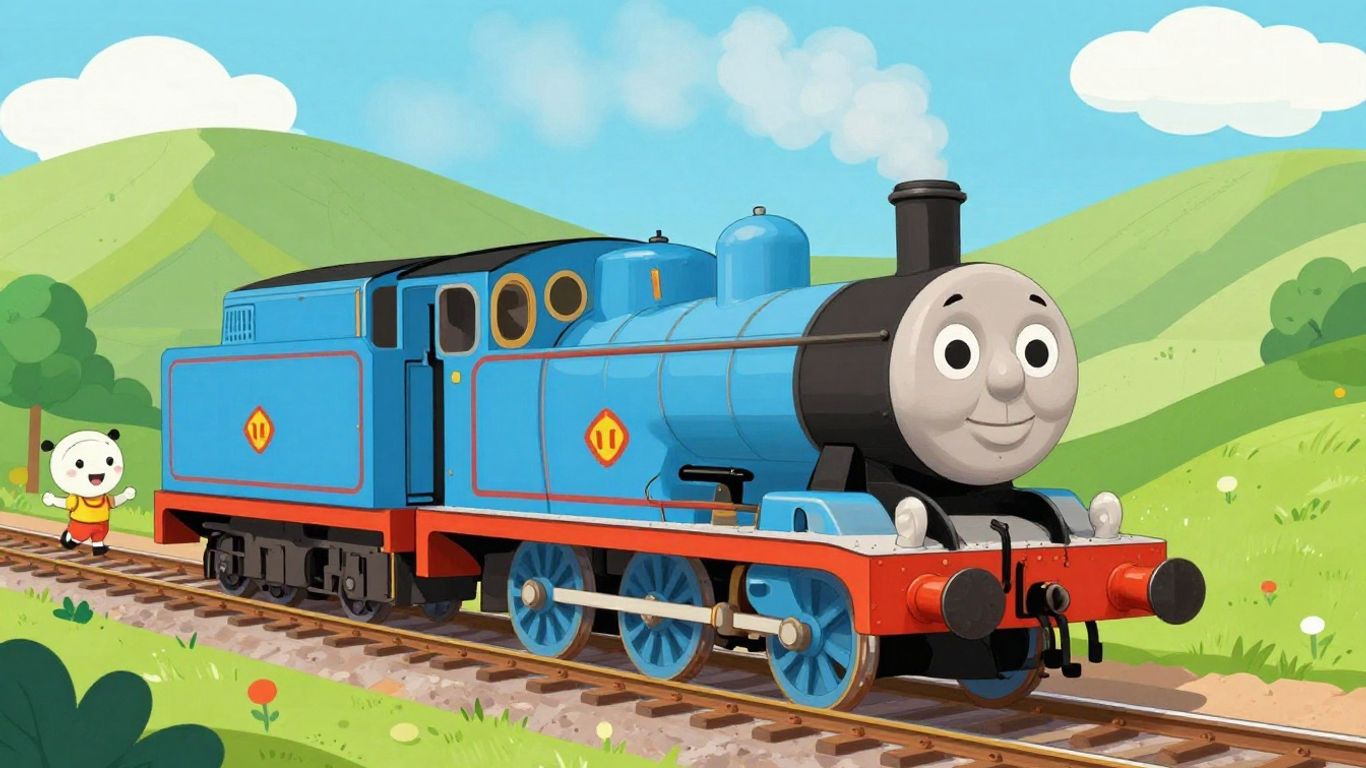 Thomas the Tank Engine and friends in a playful setting.