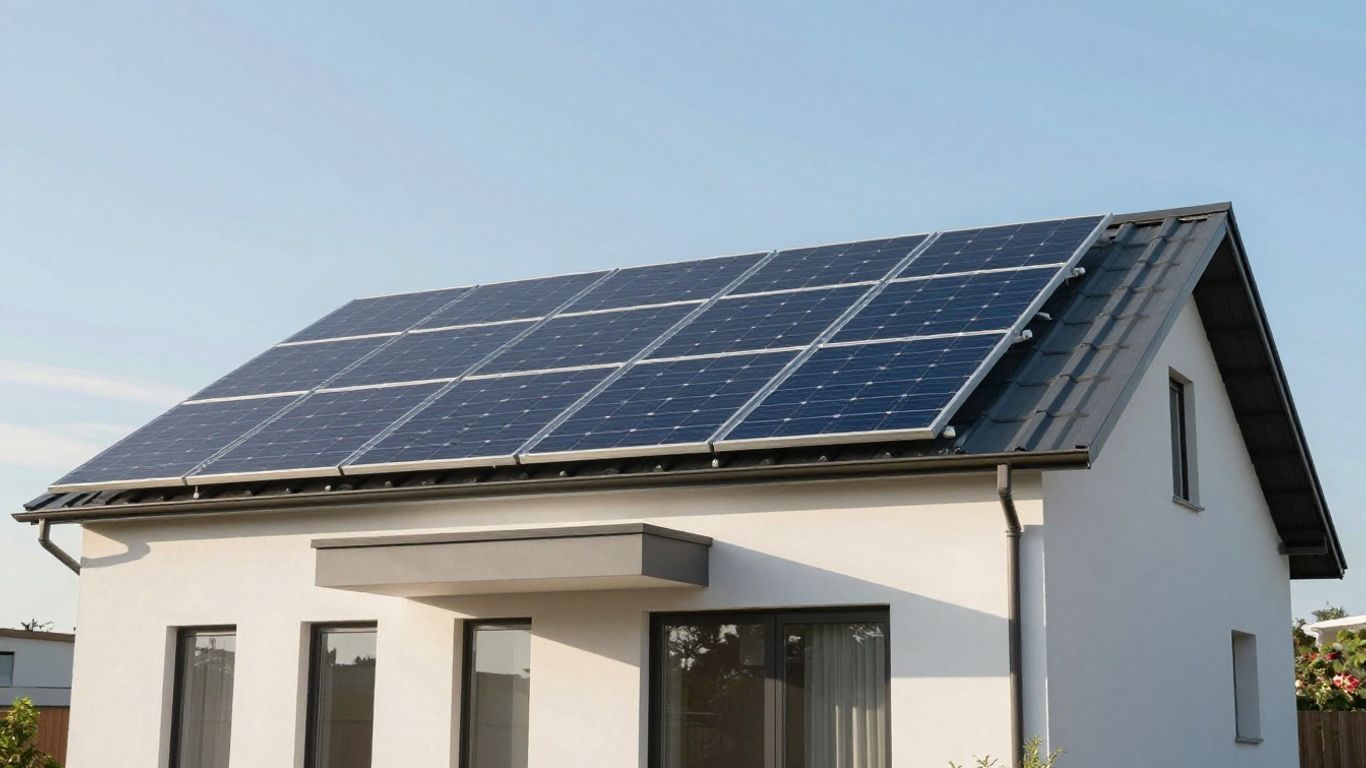 Solar panels on a modern house roof.