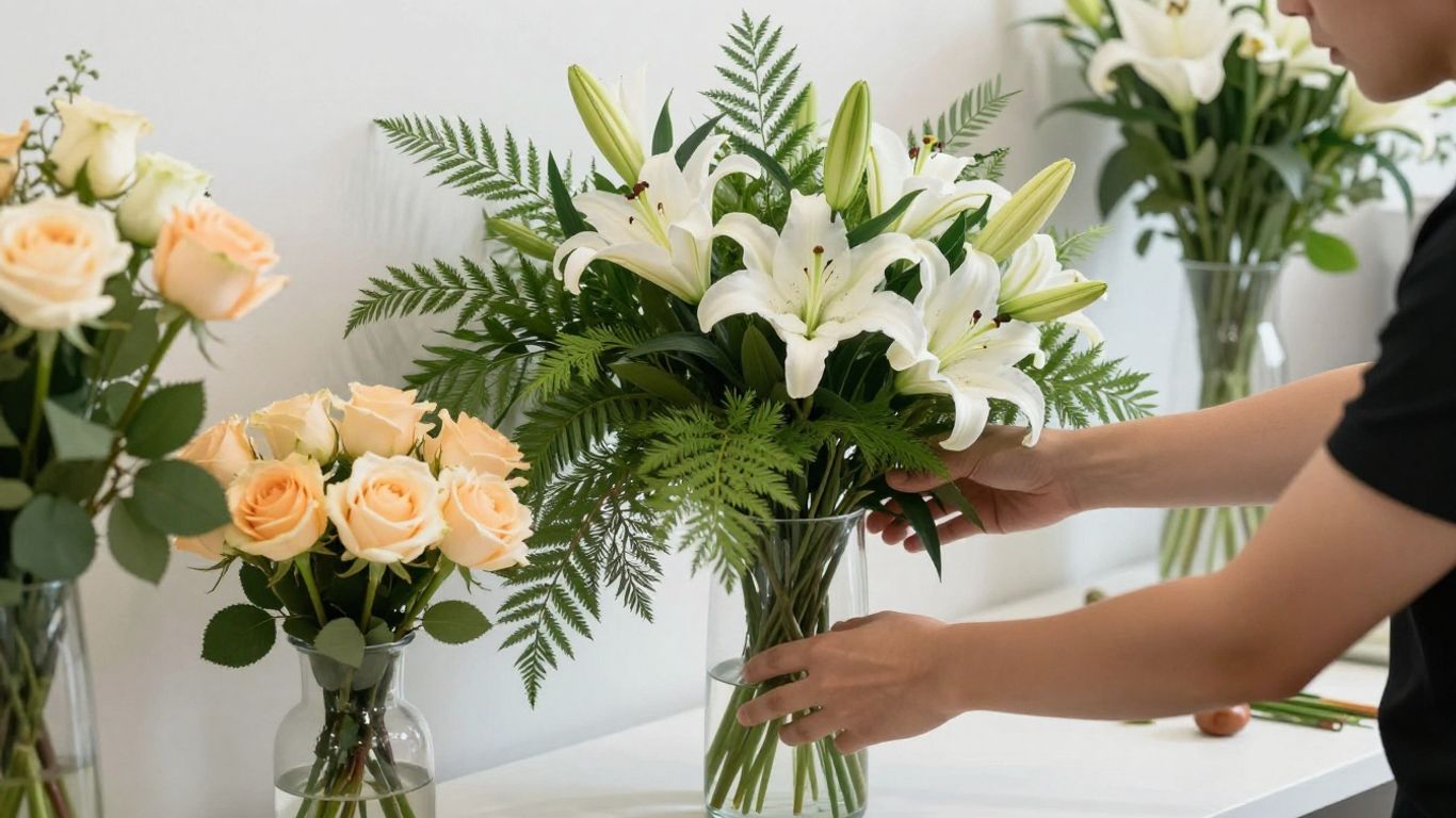 Florist arranging fresh boutique blooms