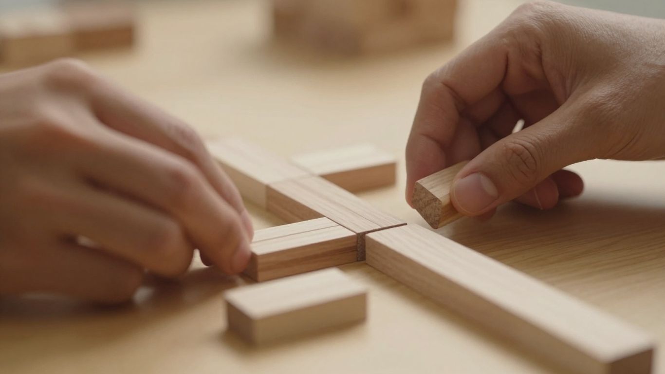 Hands building a connected digital structure for affiliate marketing.