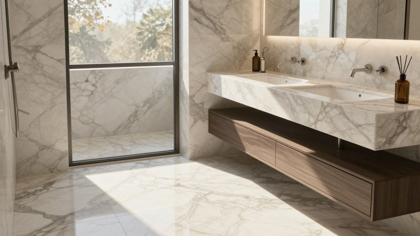 Elegant bathroom with real marble tiles.