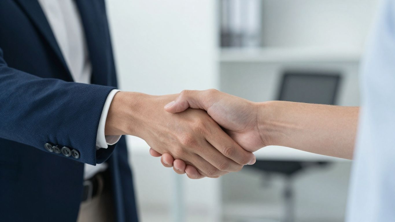 Händeschütteln zwischen zwei Personen im Büro