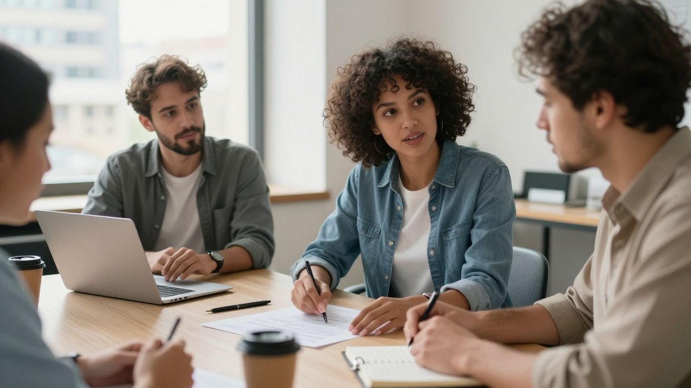 Host manager and assignee planning work together in an office