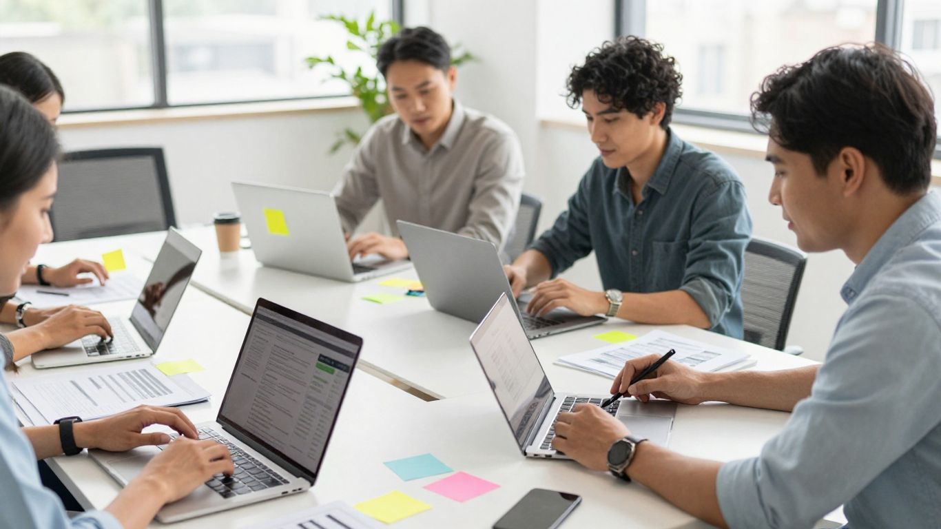 Marketing team distributing content across digital channels