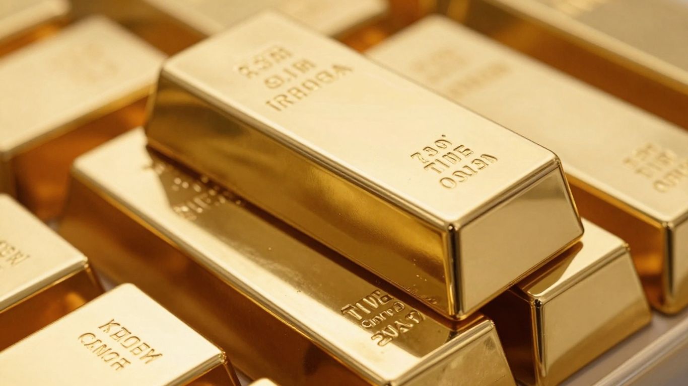 Lingots d'or brillants empilés, gros plan.