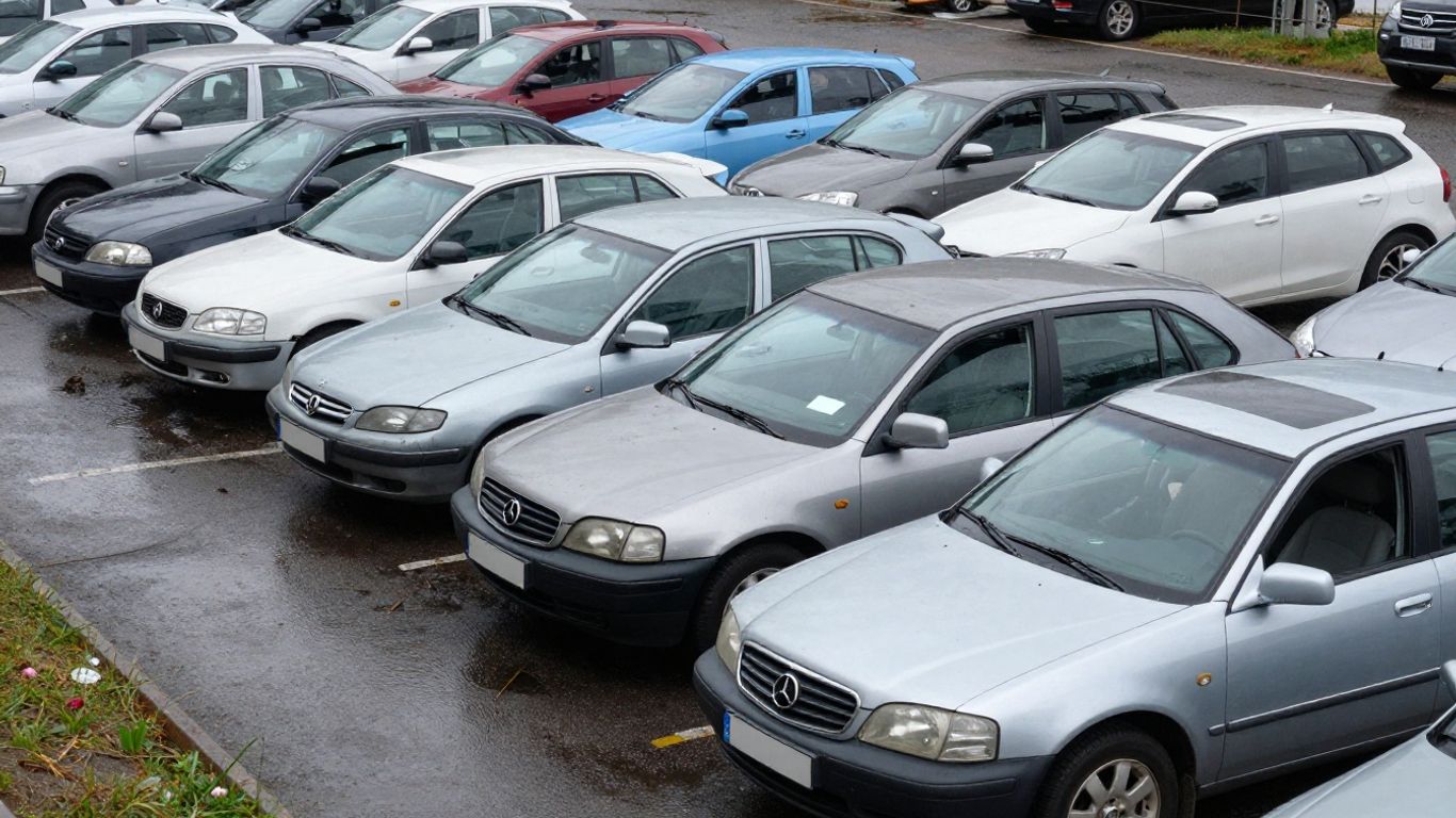 Rows of damaged repairable vehicles awaiting inspection