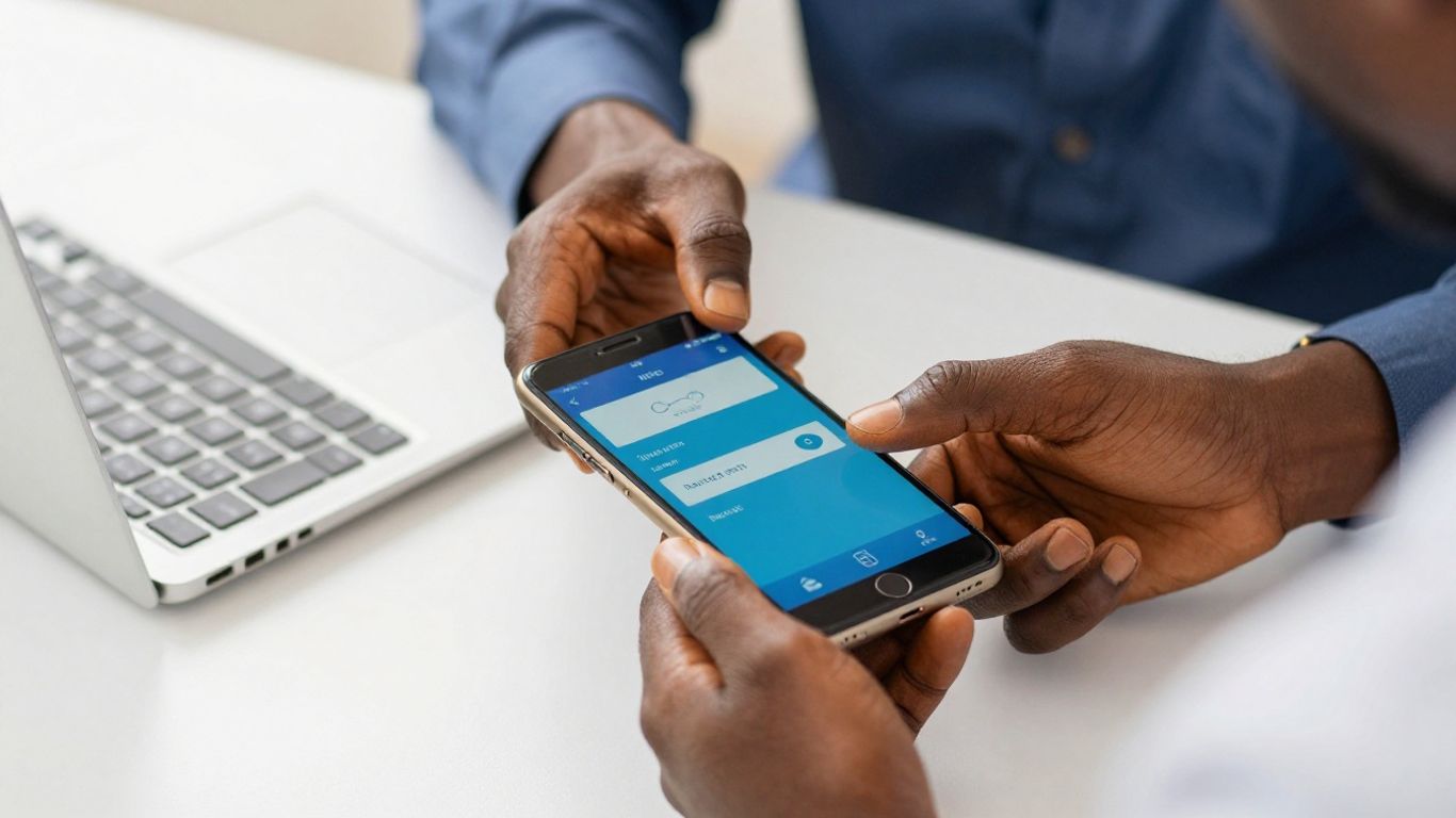 A Nigerian trader checking a payout transfer