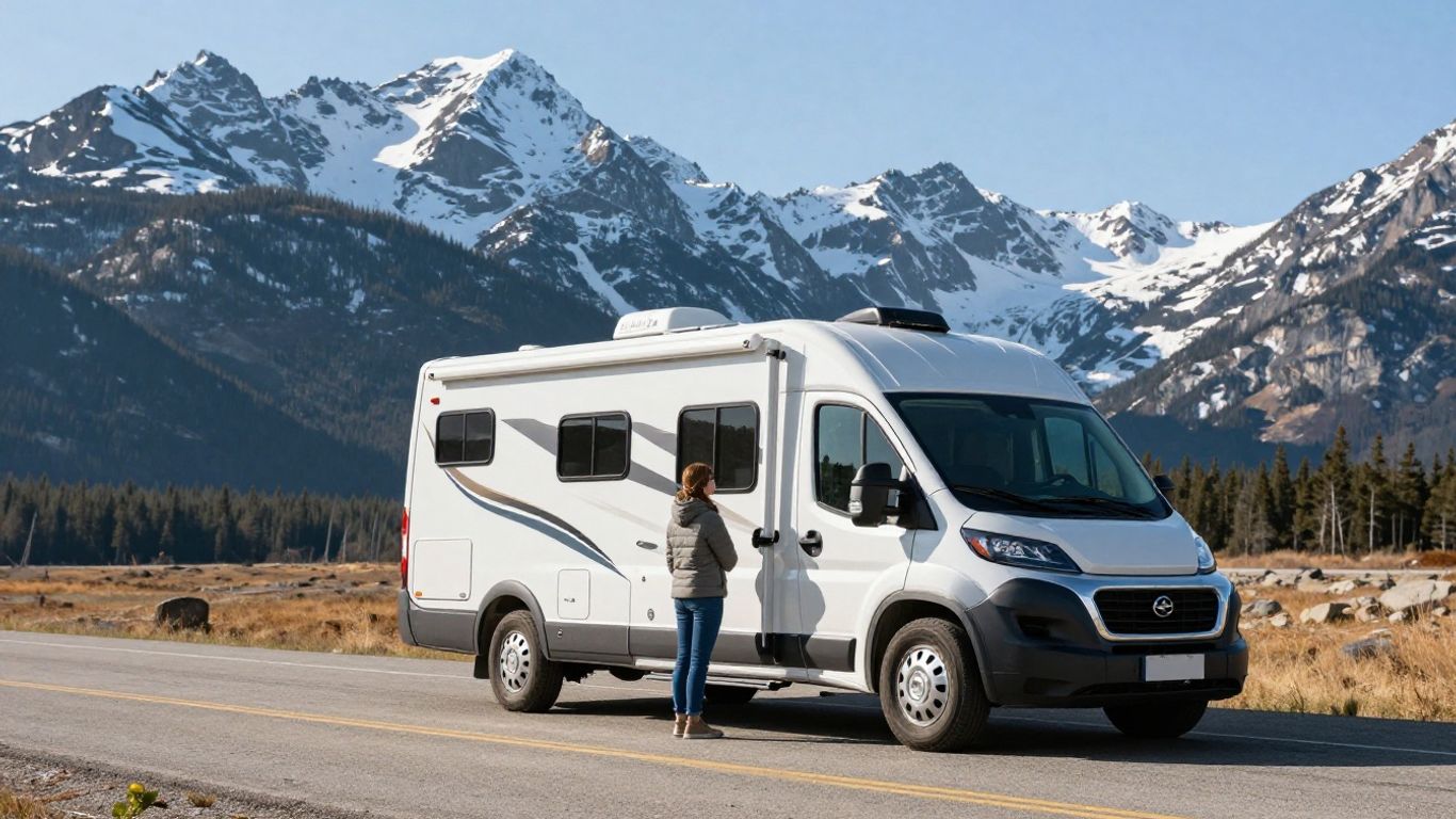 RV parked in scenic Canadian mountains