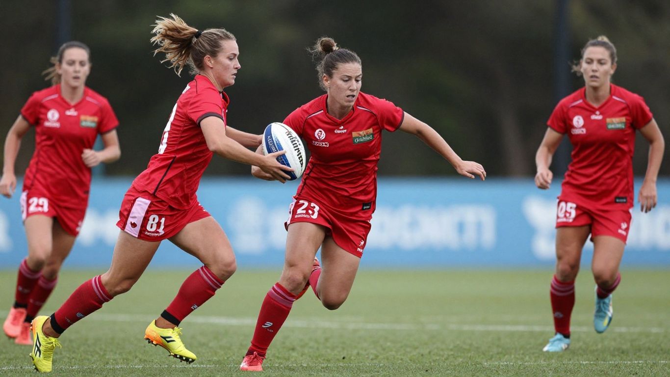 Australian Women's football team playing intensely.