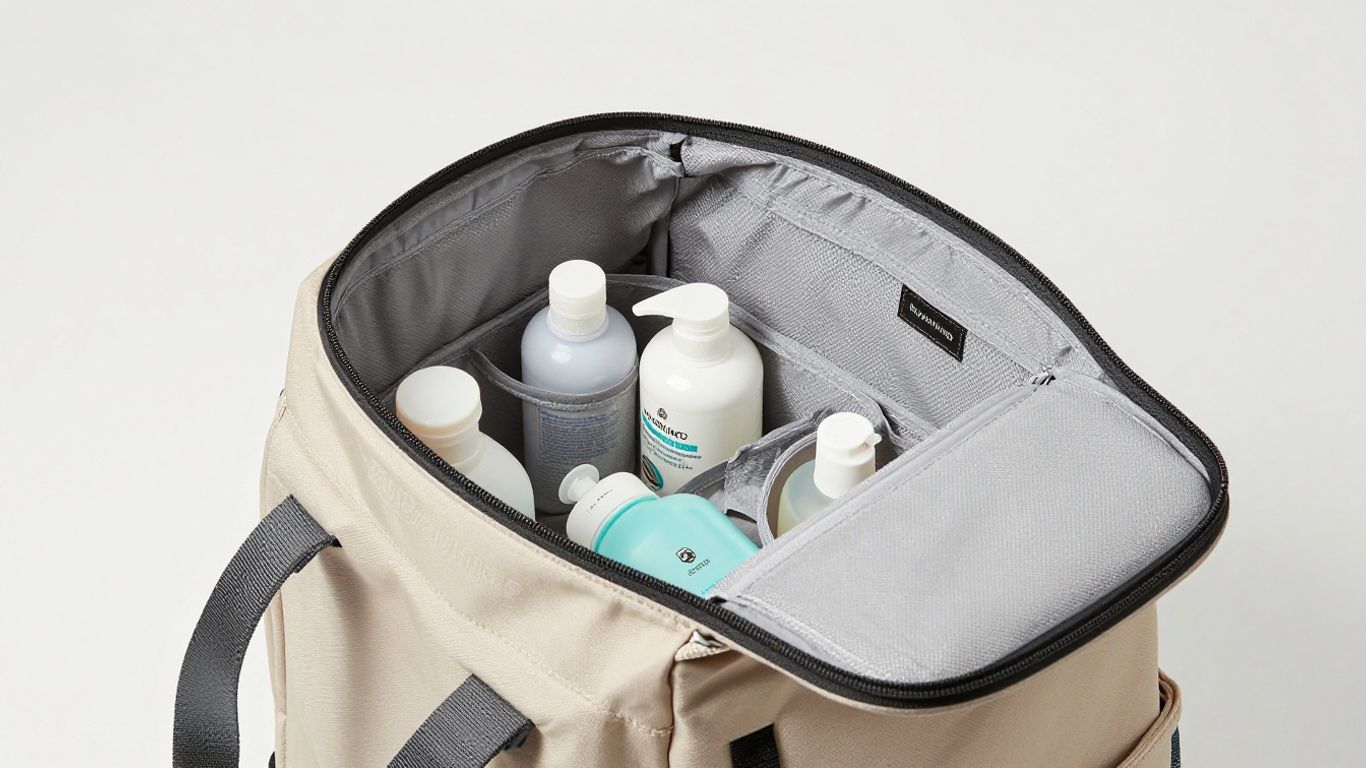 RUVALINO diaper backpack for dads, open with baby items.