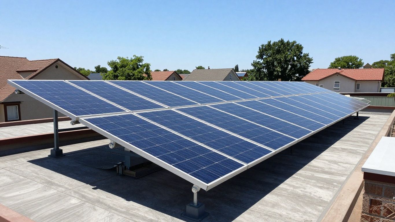 Panneaux photovoltaïques sur un toit ensoleillé.