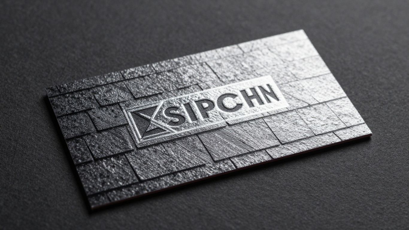 Vertical roofing business card with shingle texture and roofline graphic.