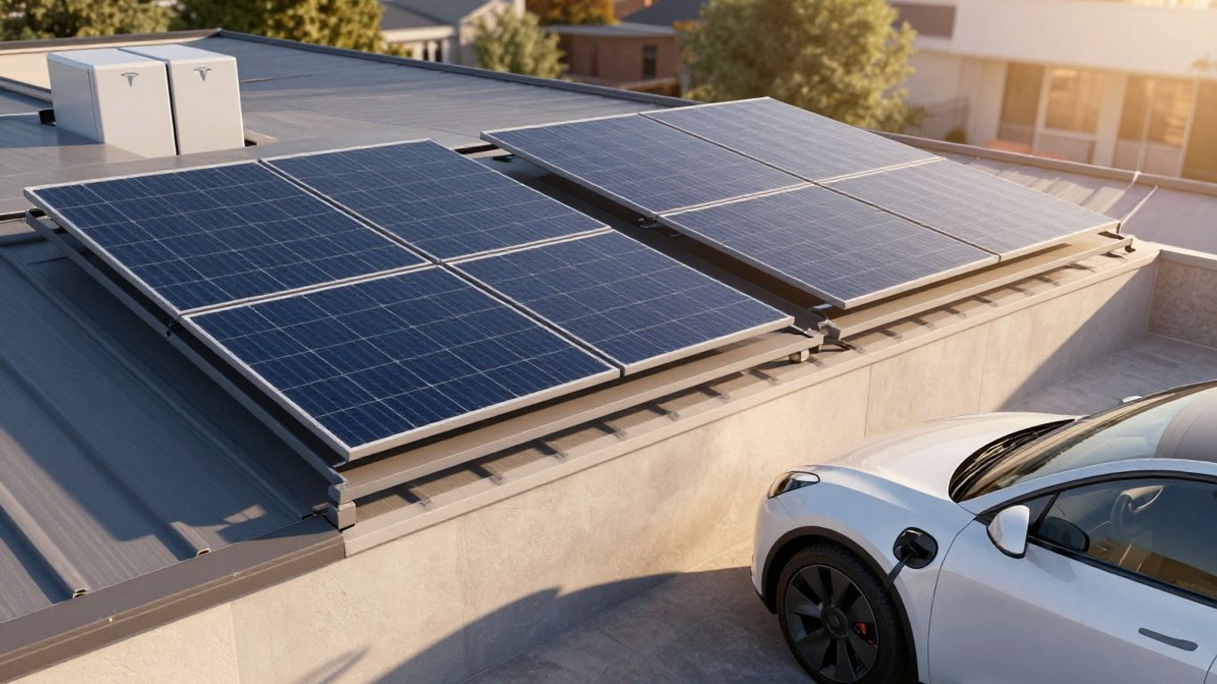 Tesla home energy innovations: solar panels, Powerwall, EV charging.