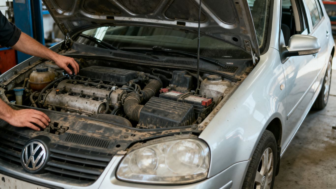 Golf 5 1.6 Benziner bei geöffneter Motorhaube