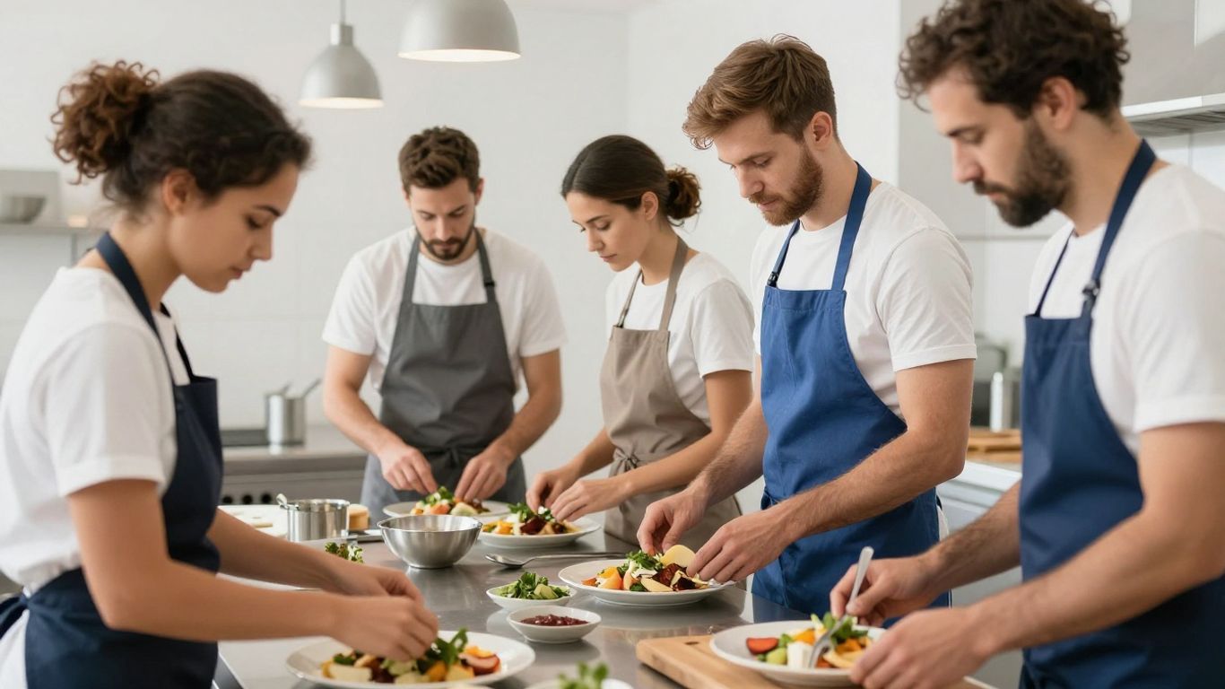 Gastronomen in einer modernen Küche bei der Arbeit.