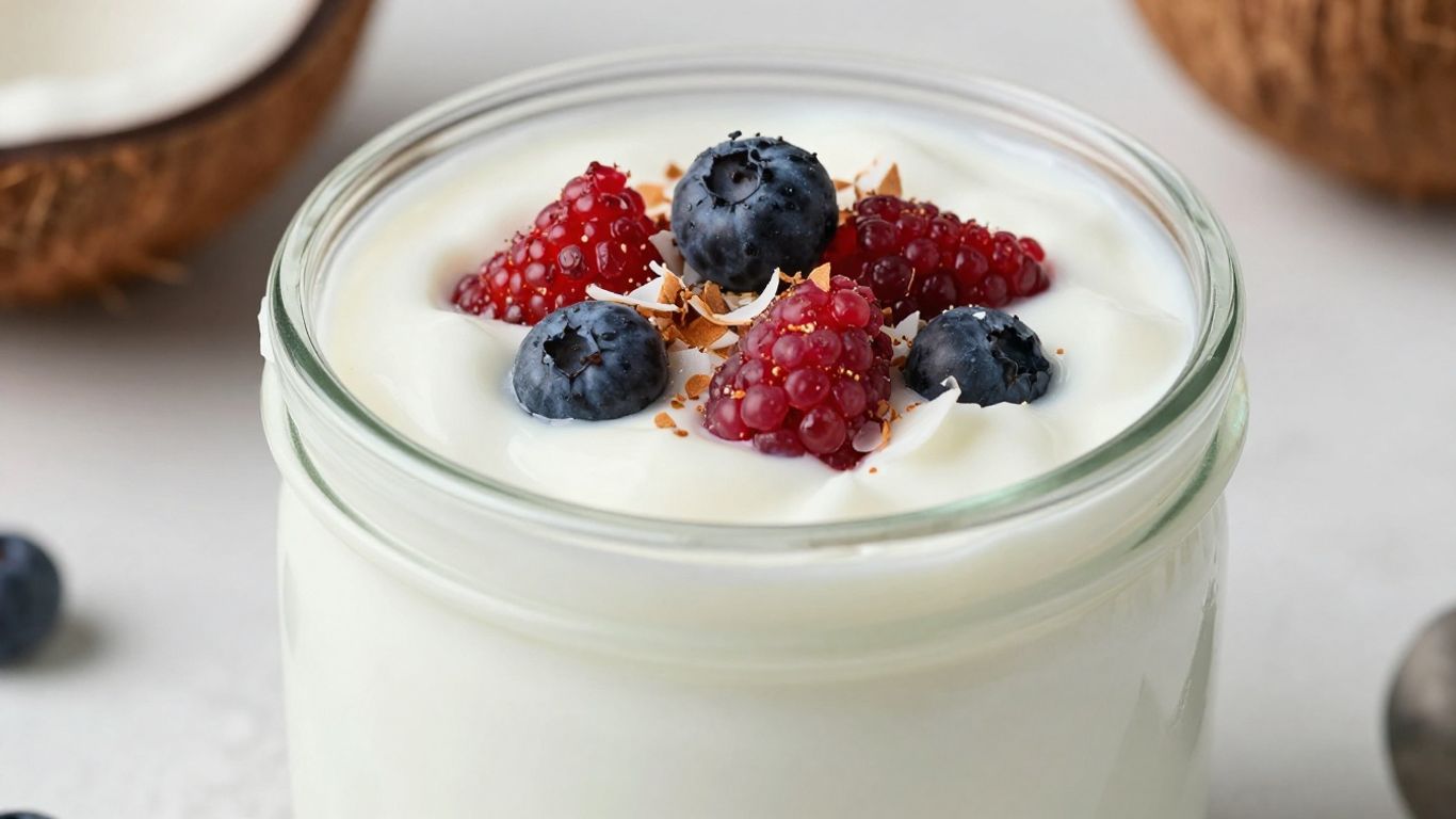 Low sugar coconut yogurt with fresh toppings.
