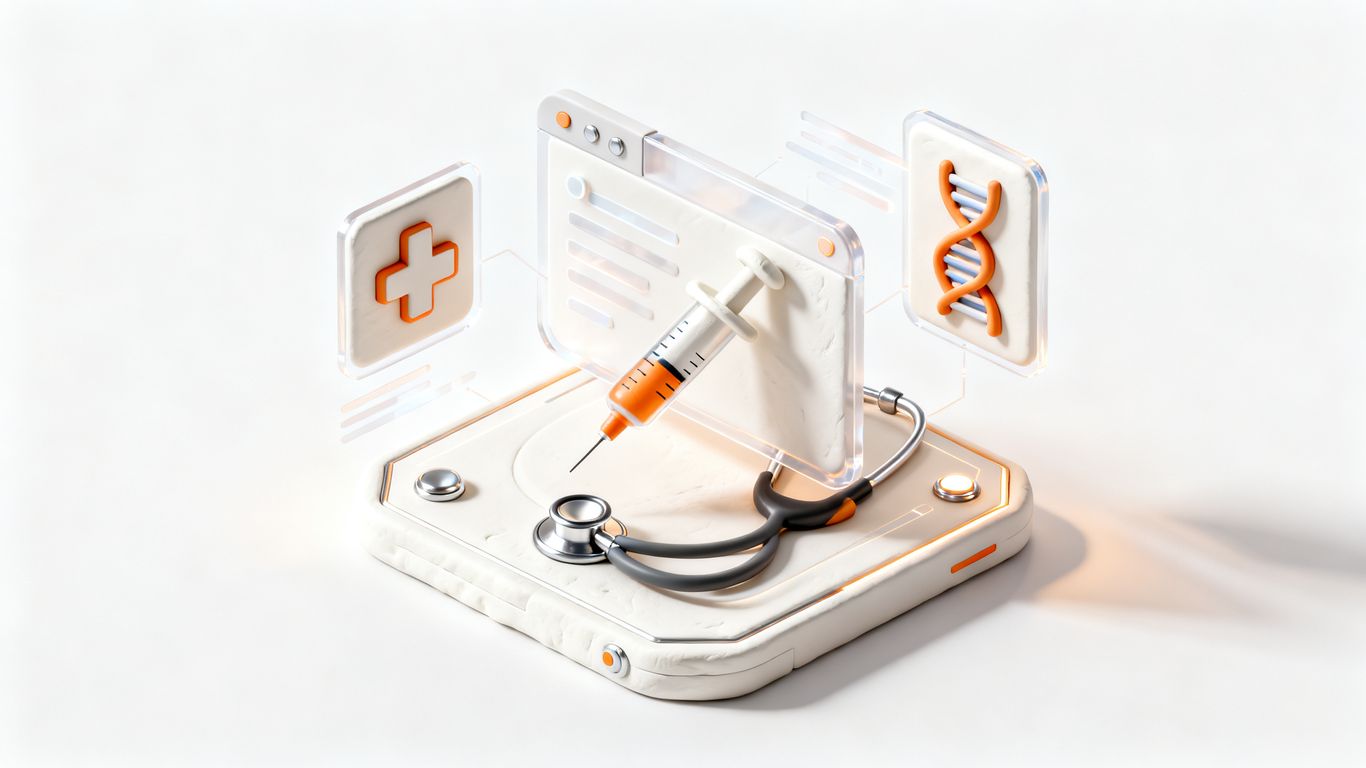 AI interface with medical symbols, modern tech illustration.