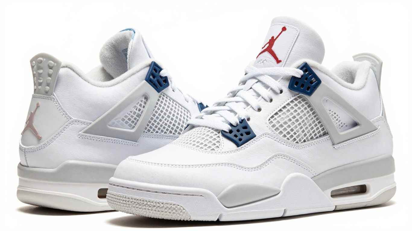 Adidași Jordan 4 White Retro în prim plan.