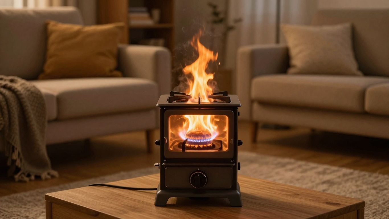 Poêle à gaz bouteille allumé dans un salon