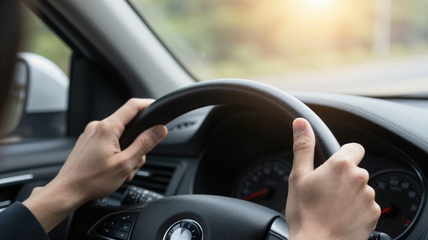 Auto im Sonnenlicht, Hand am Lenkrad