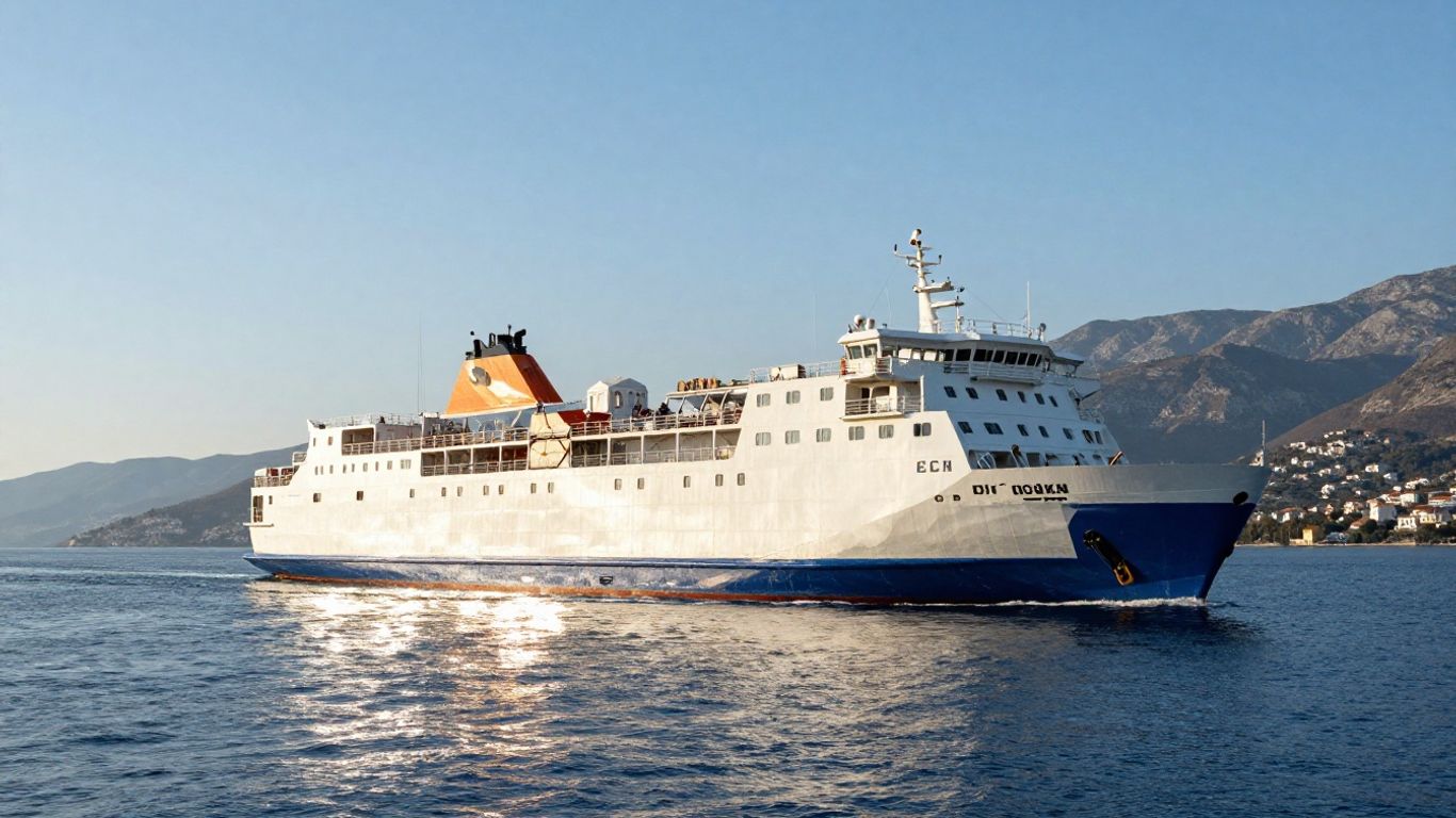 Ferry sailing from Bari to Igoumenitsa across the Adriatic Sea.
