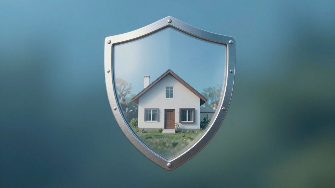Casa protegida por un escudo de seguro de hogar.