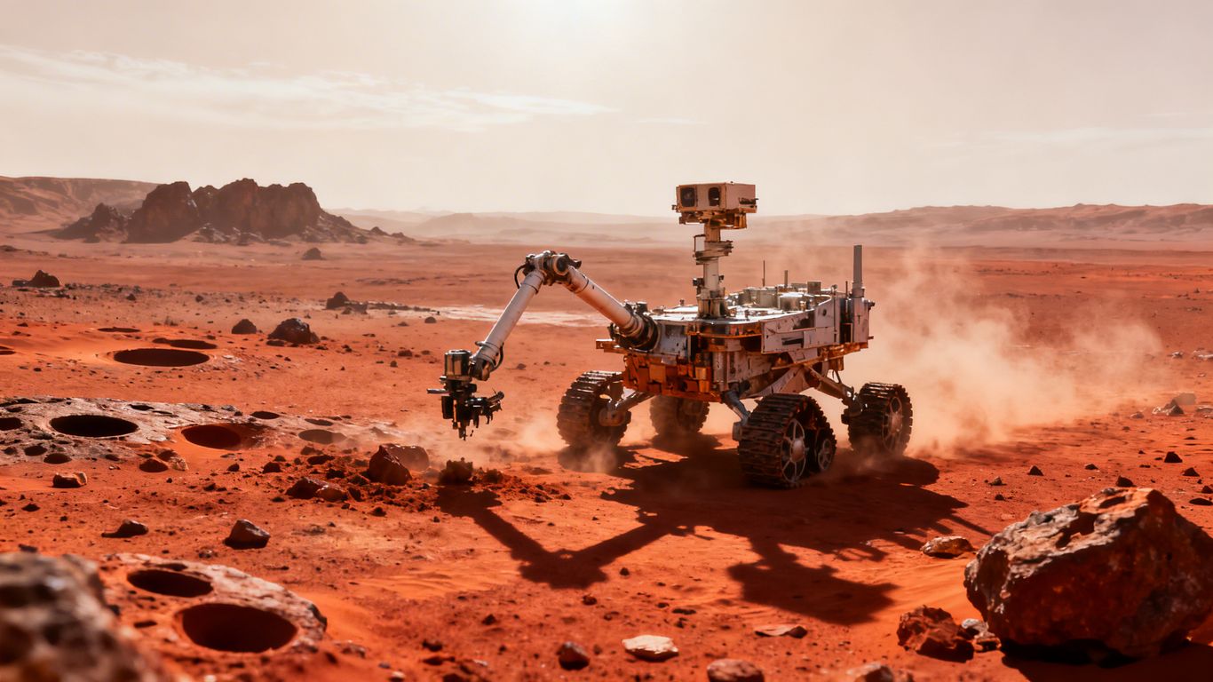 Mars rover on the red planet's surface.