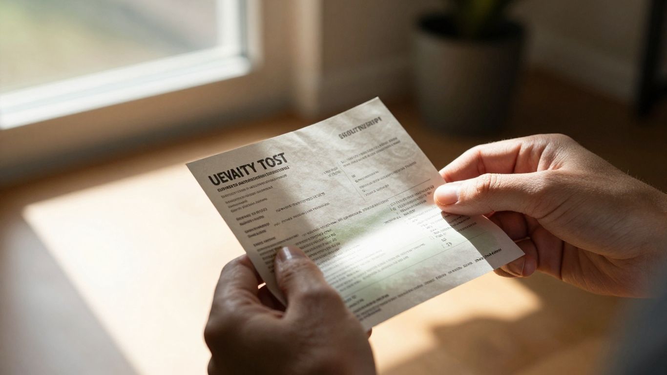 Person holding utility bill, sunlight, home interior.