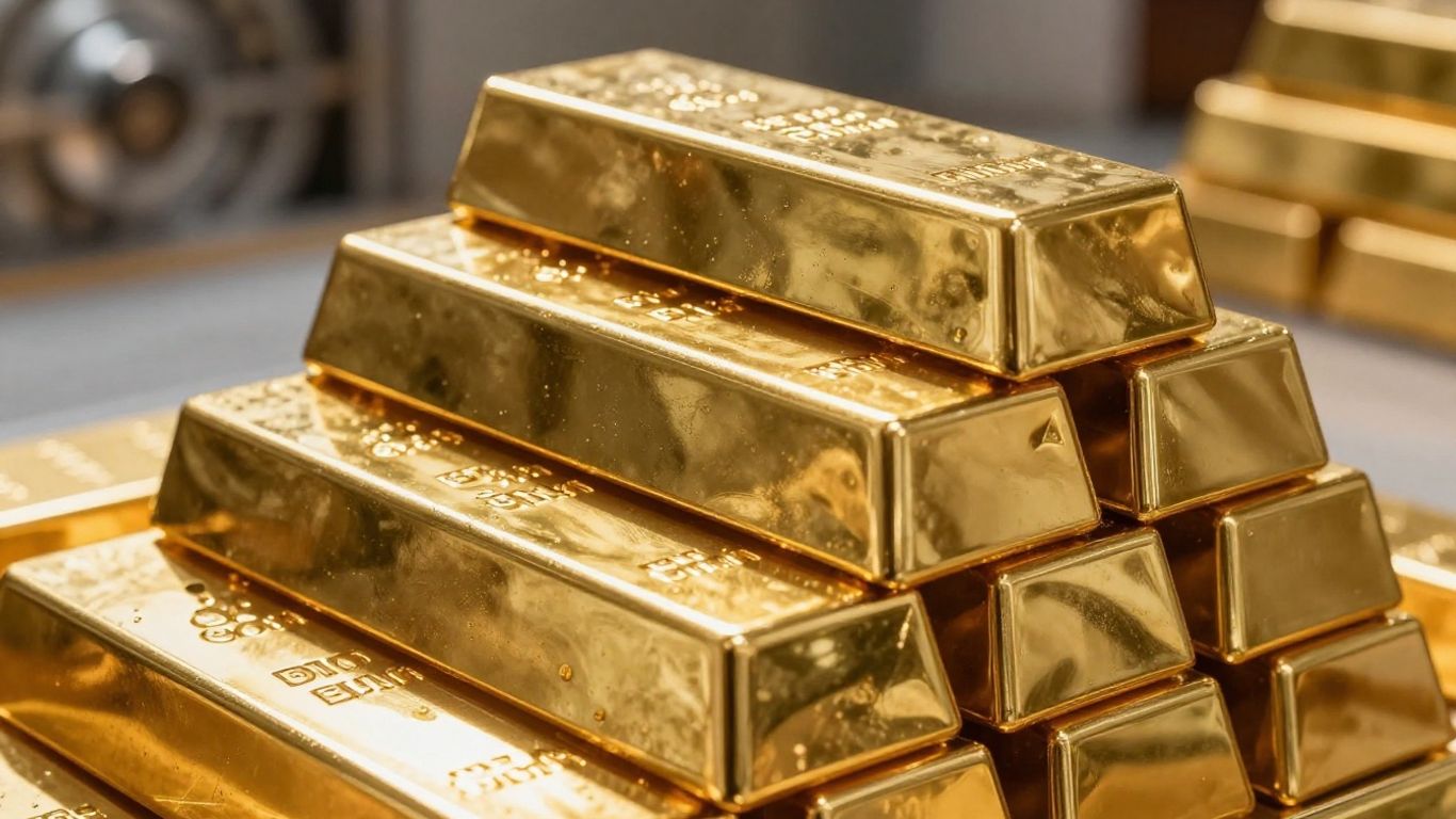 堆放在保险箱中的金条。
