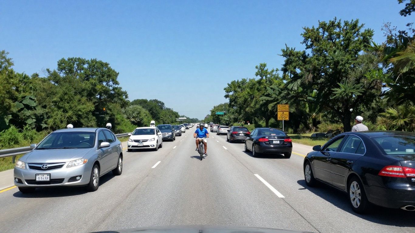 Georgetown commuters driving safely on a sunny Texas highway.