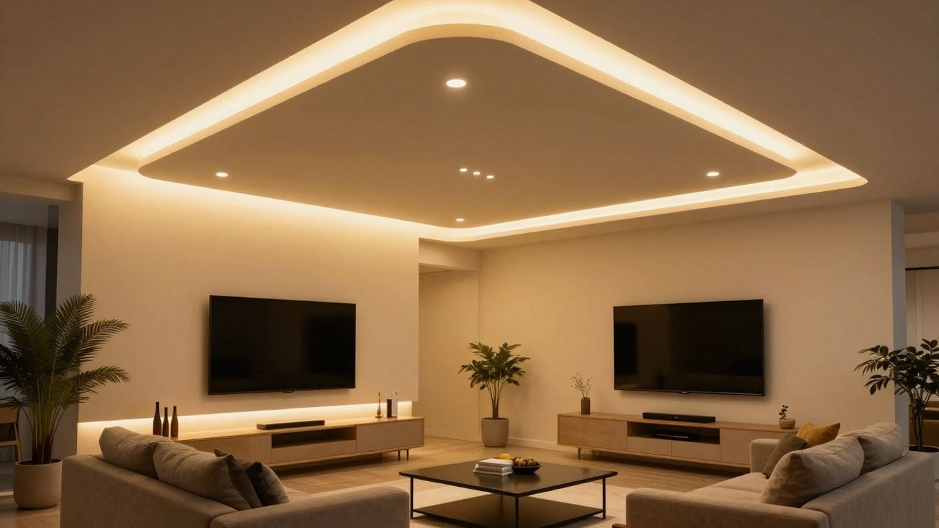 Dimmable LED ceiling lights in a modern living room.