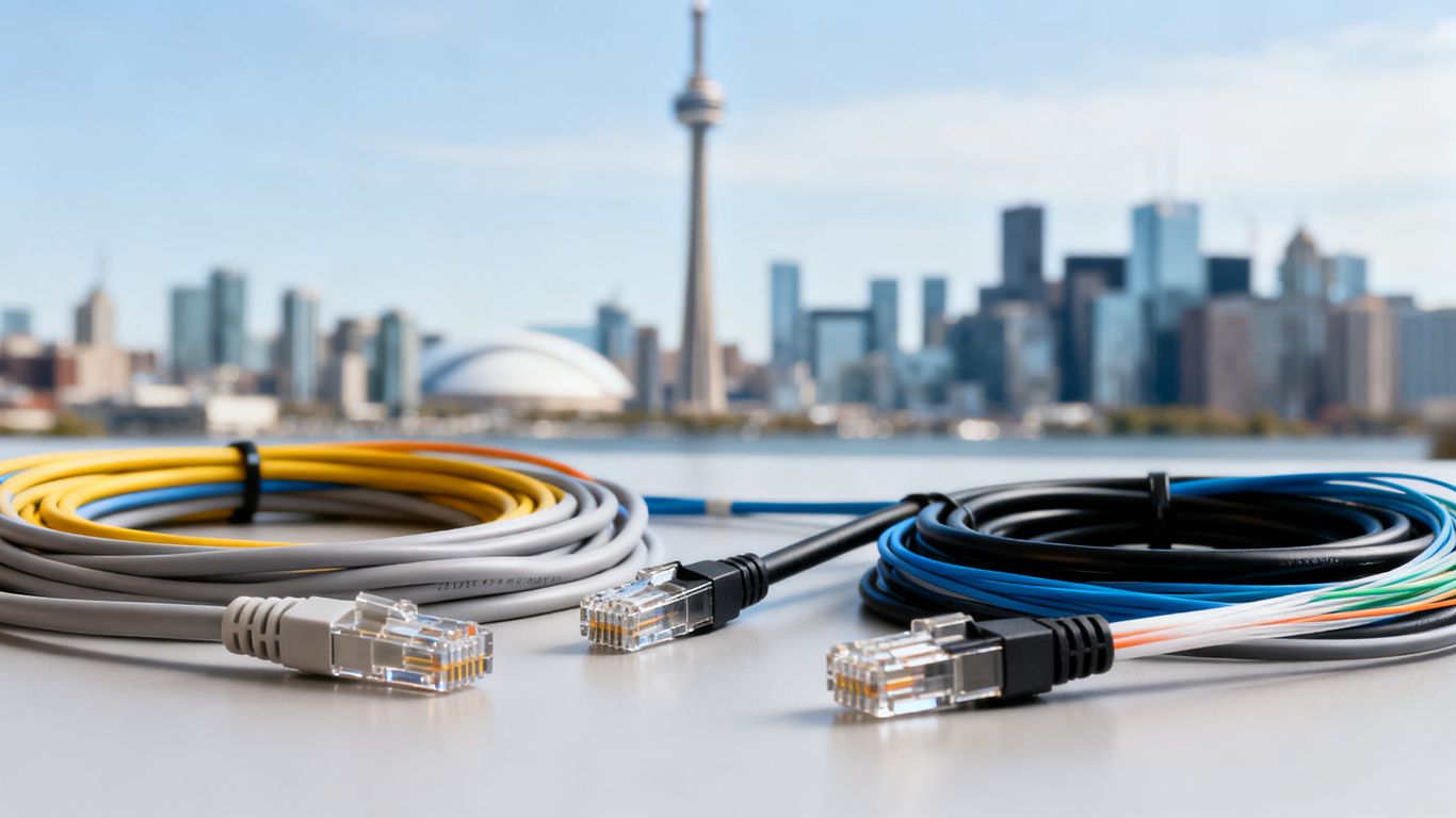 Toronto cityscape with organized network cables.