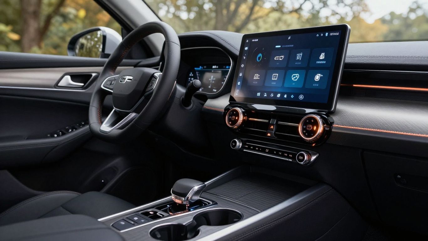 Interior view shows dashboard controls and electronics