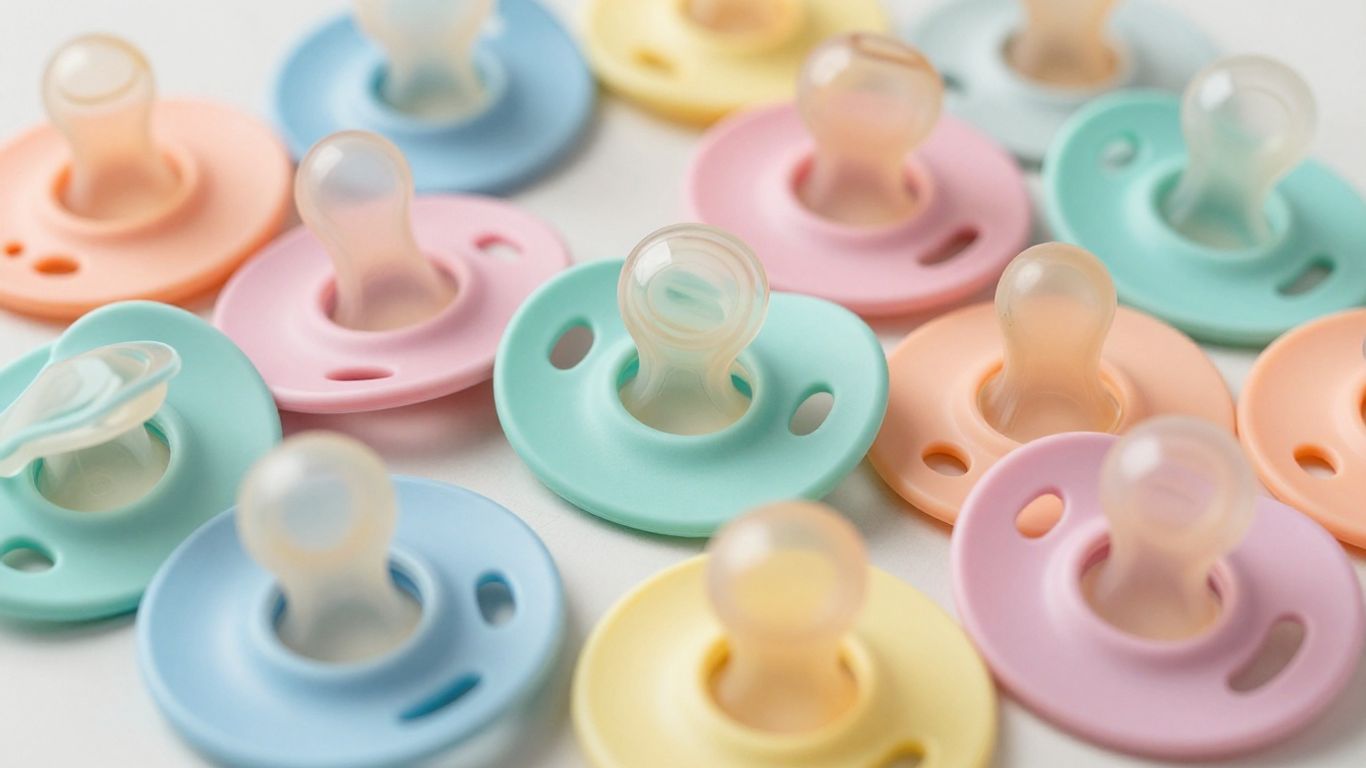 Chupetes de bebé de diferentes formas y materiales.