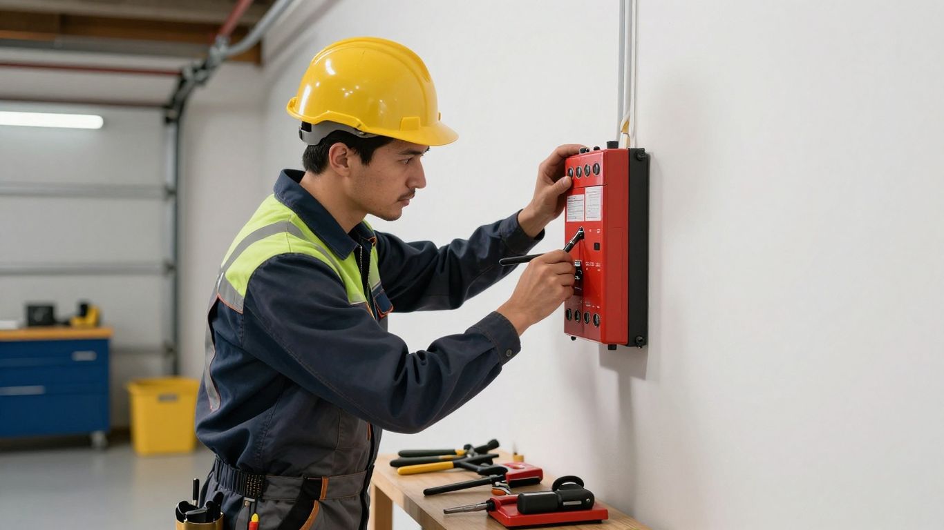 Technician inspecting a home energy storage system