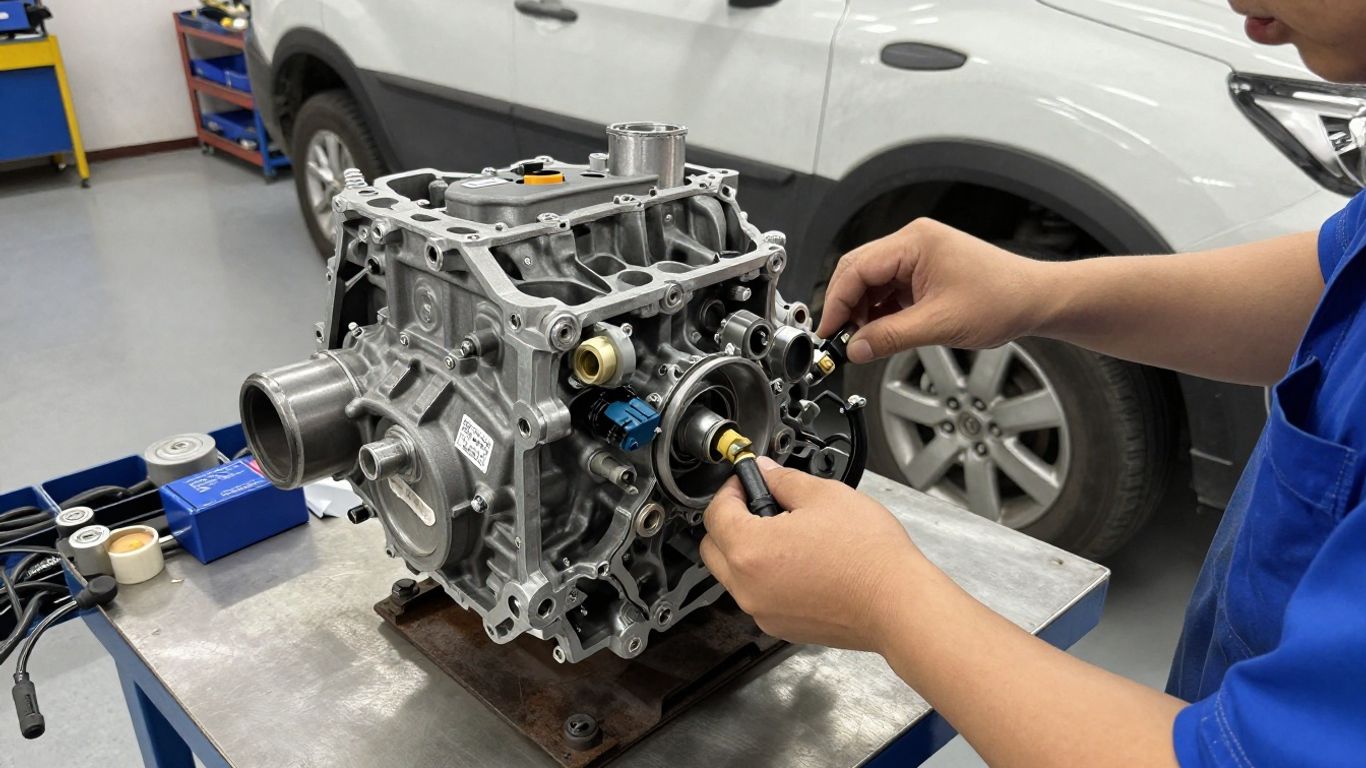 Mechanic checking a used Subaru transmission