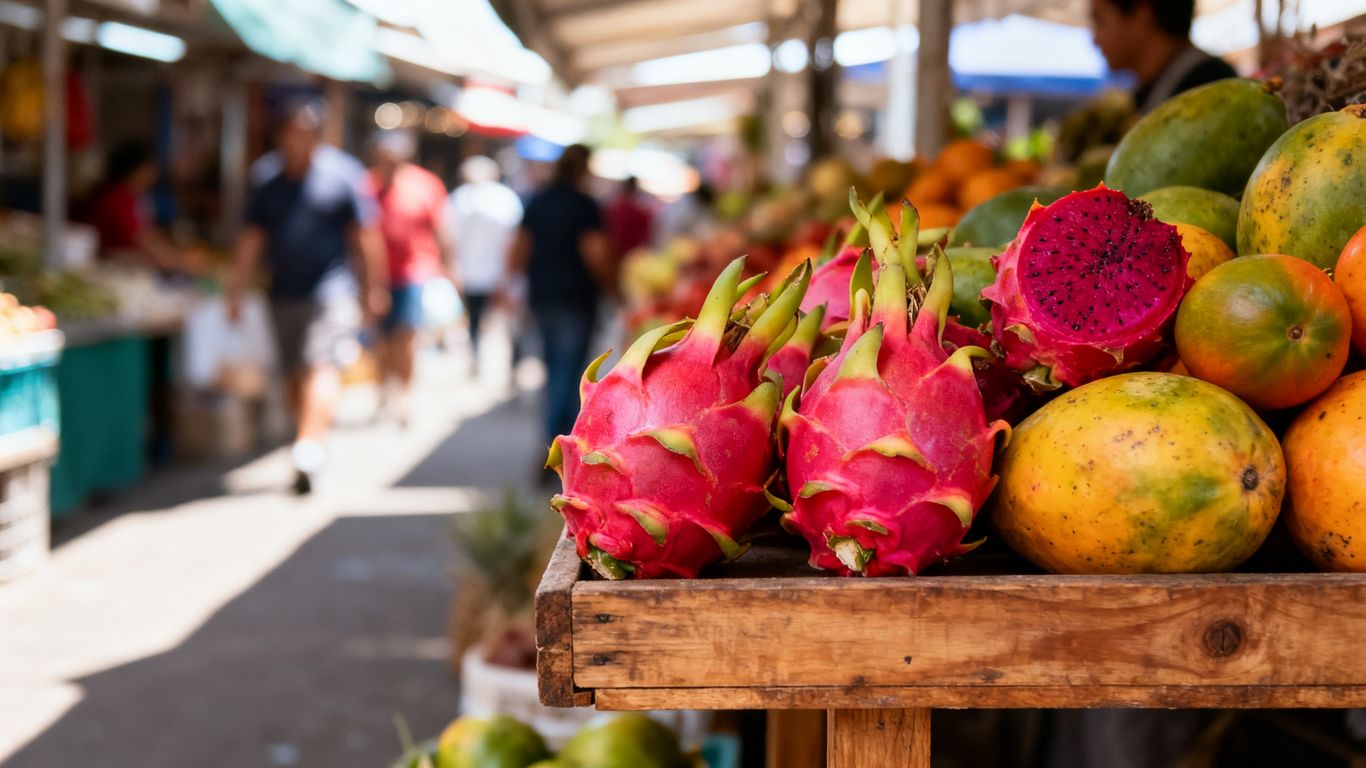 Market visitors tasting fresh fruit