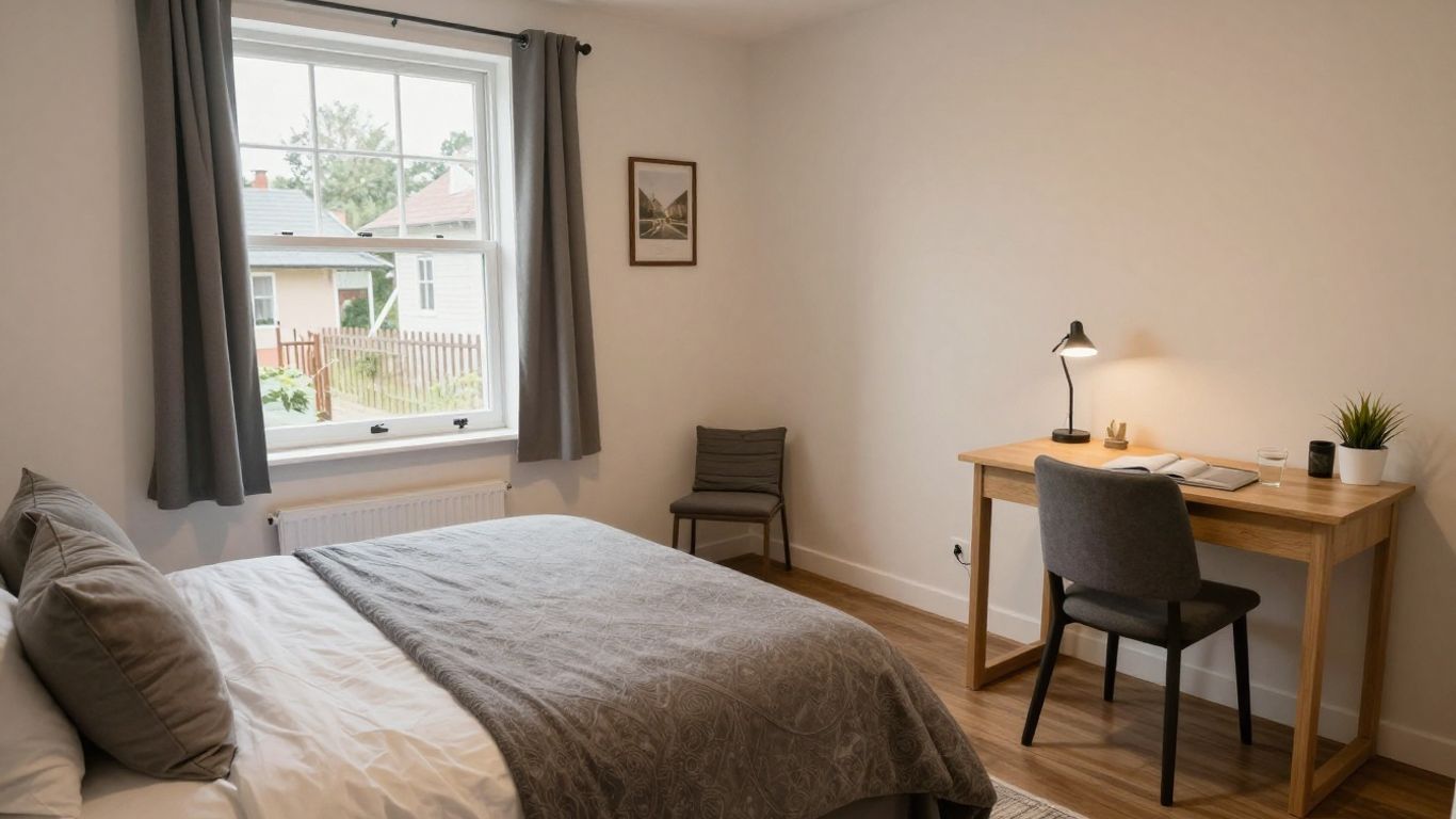 Cozy bedroom in a home for Airbnb stay.