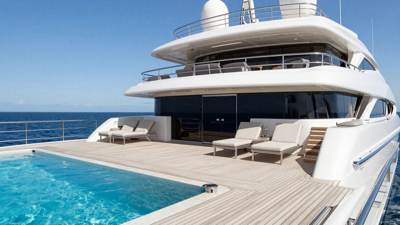 Luxurious superyacht deck with pool and ocean view