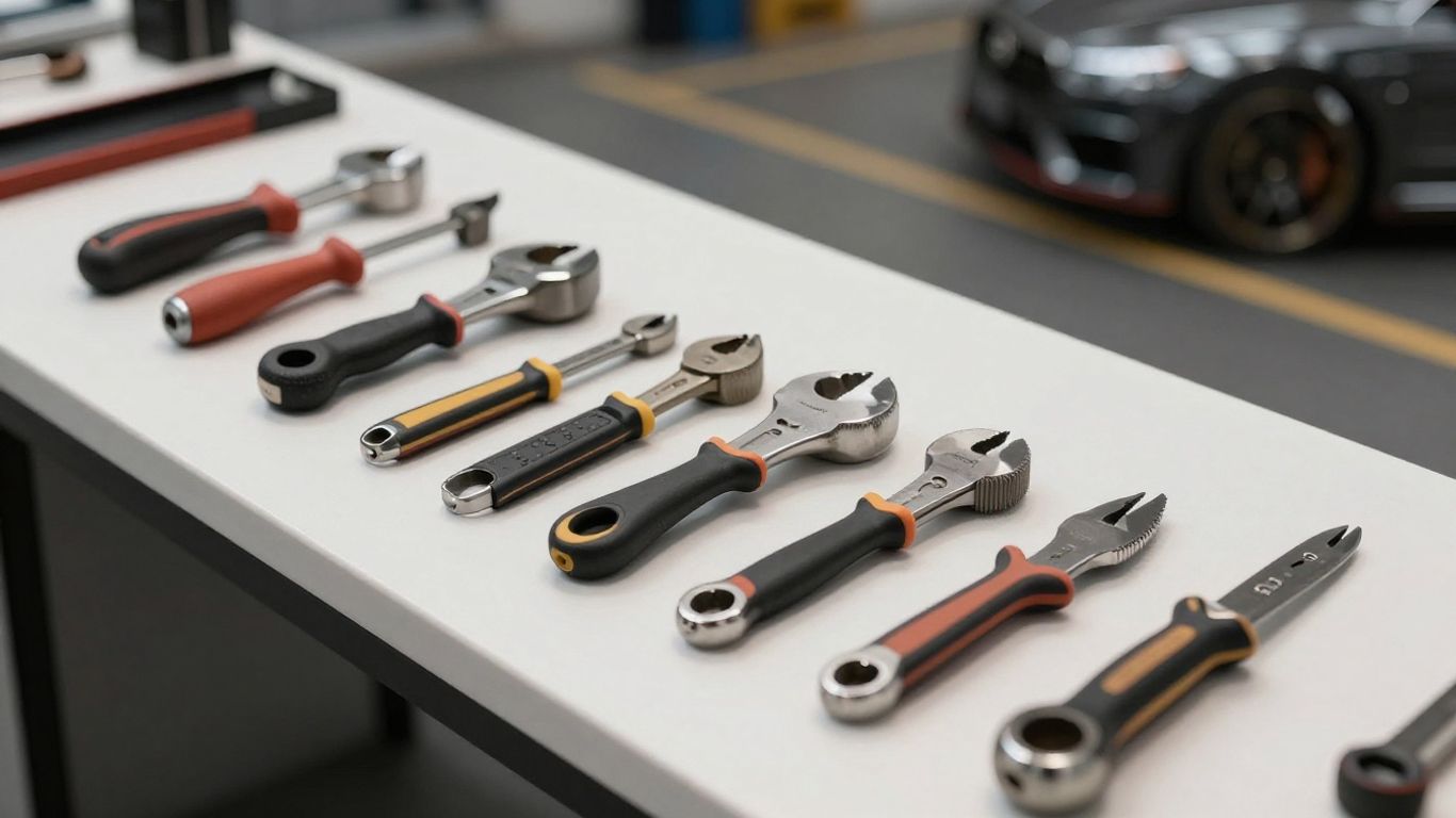 A set of hand tools for automotive maintenance
