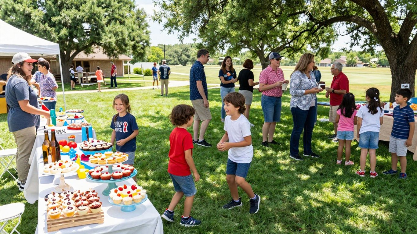 Family graduation party outdoors in Addison, TX.