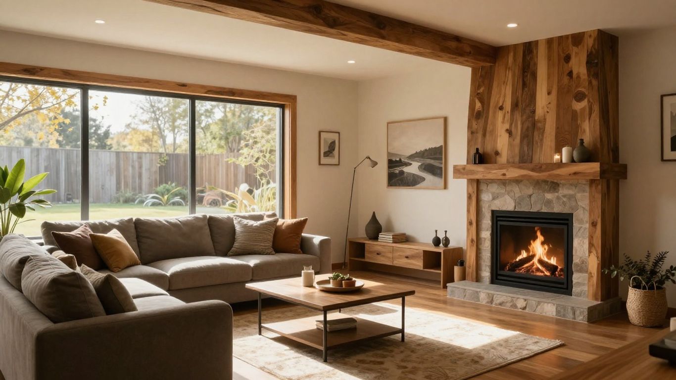 Finished basement with fireplace and comfortable seating.