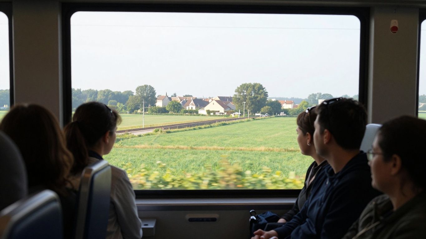 Train crossing the French countryside toward Normandy