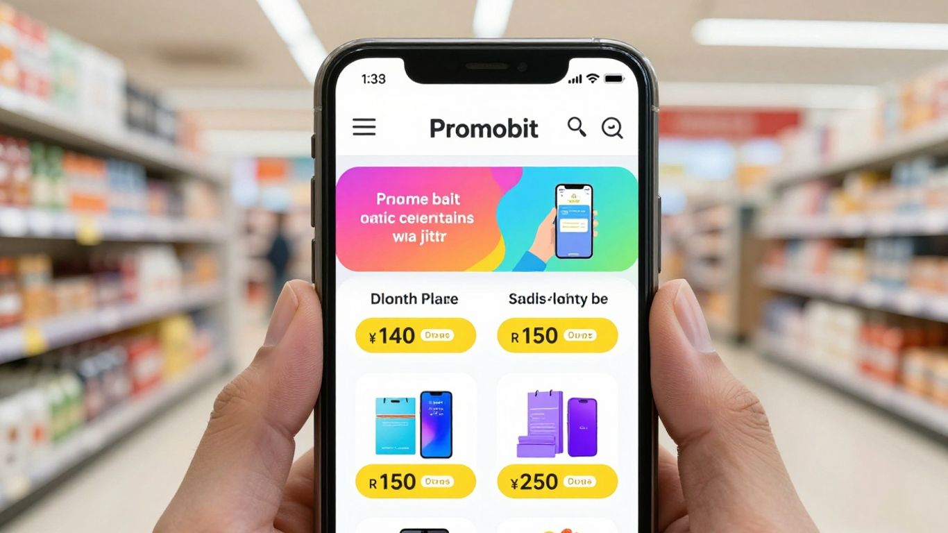 Tela de celular com o aplicativo Promobit aberto.