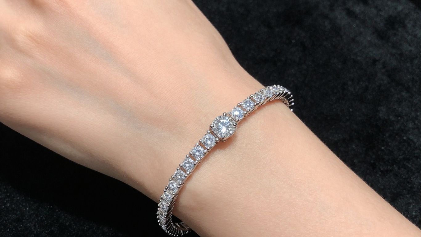 Elegant diamond bracelet on a woman's wrist.