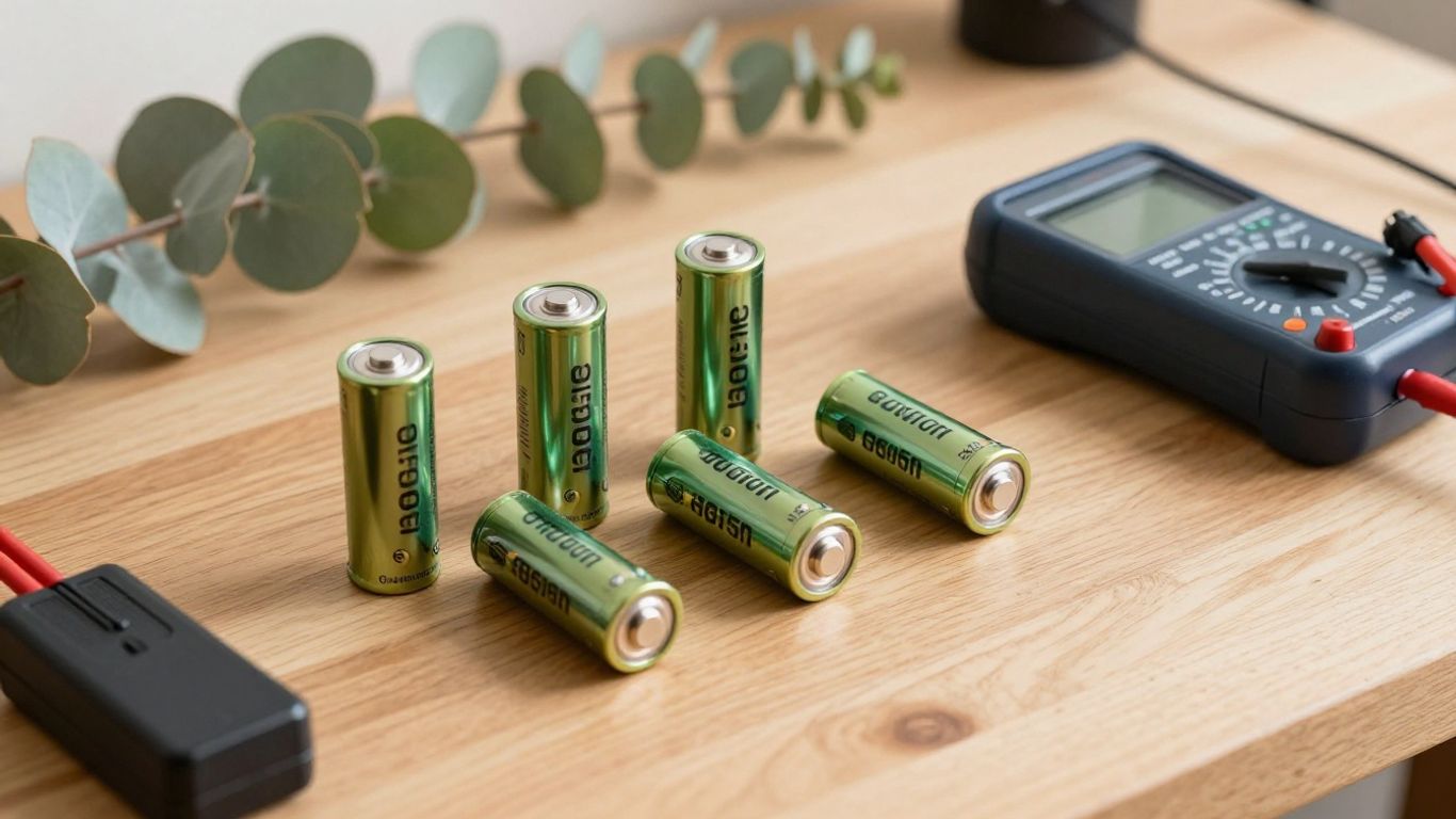 Close-up of 18650 batteries beside charger