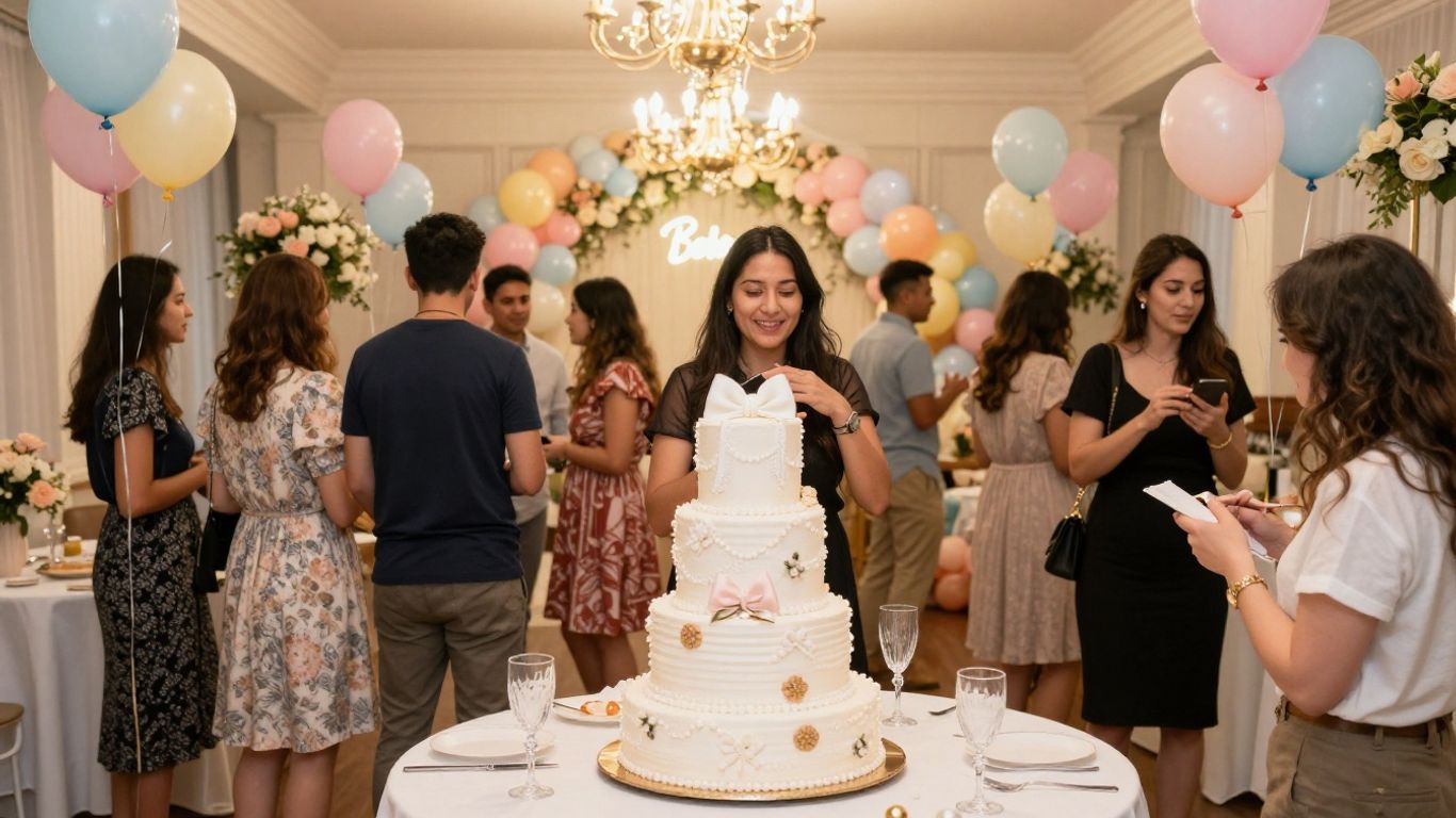 Beautiful Dallas baby shower venue with decorations and cake.