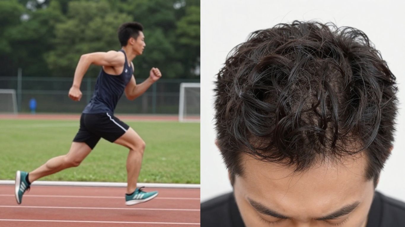 Person exercising next to a healthy scalp