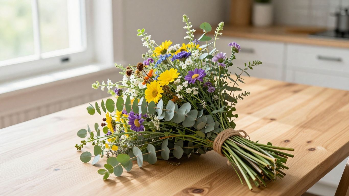 A close up bouquet of mixed spring colors